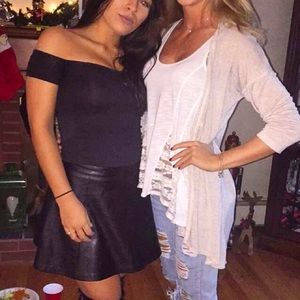 Black leather mini skirt